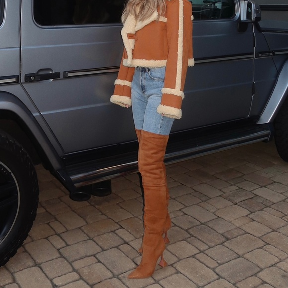 Amina Muaddi Shoes - Amina muaddi suede thigh high boots